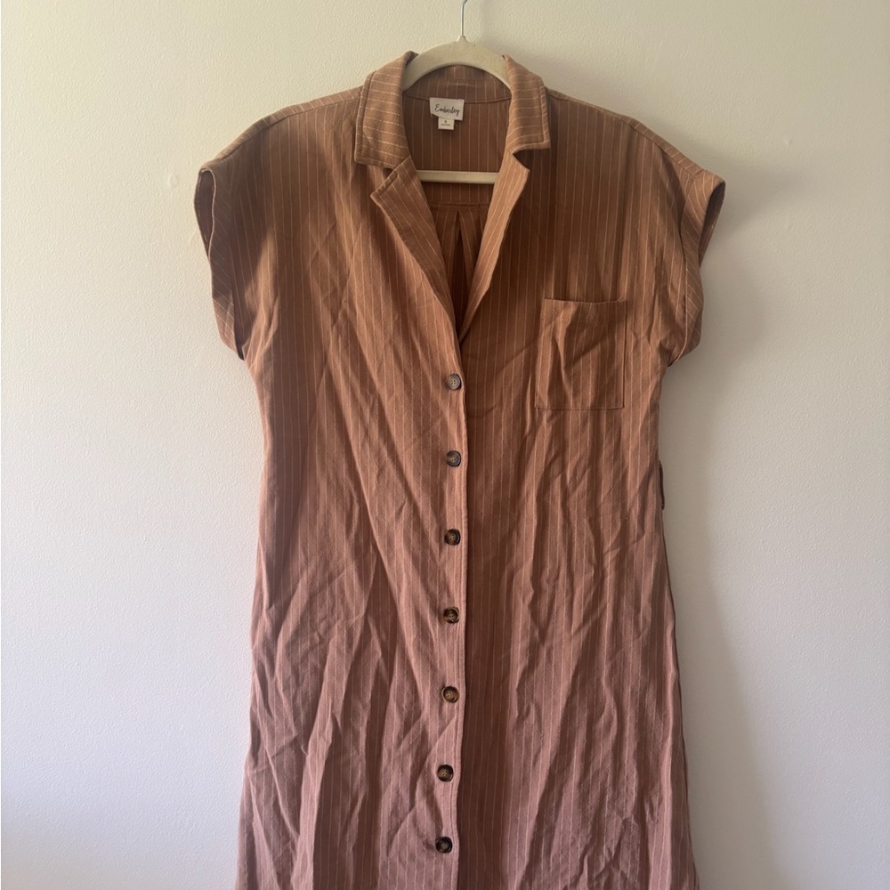 Tan Dress with Tie Waist - Picture 2 of 3